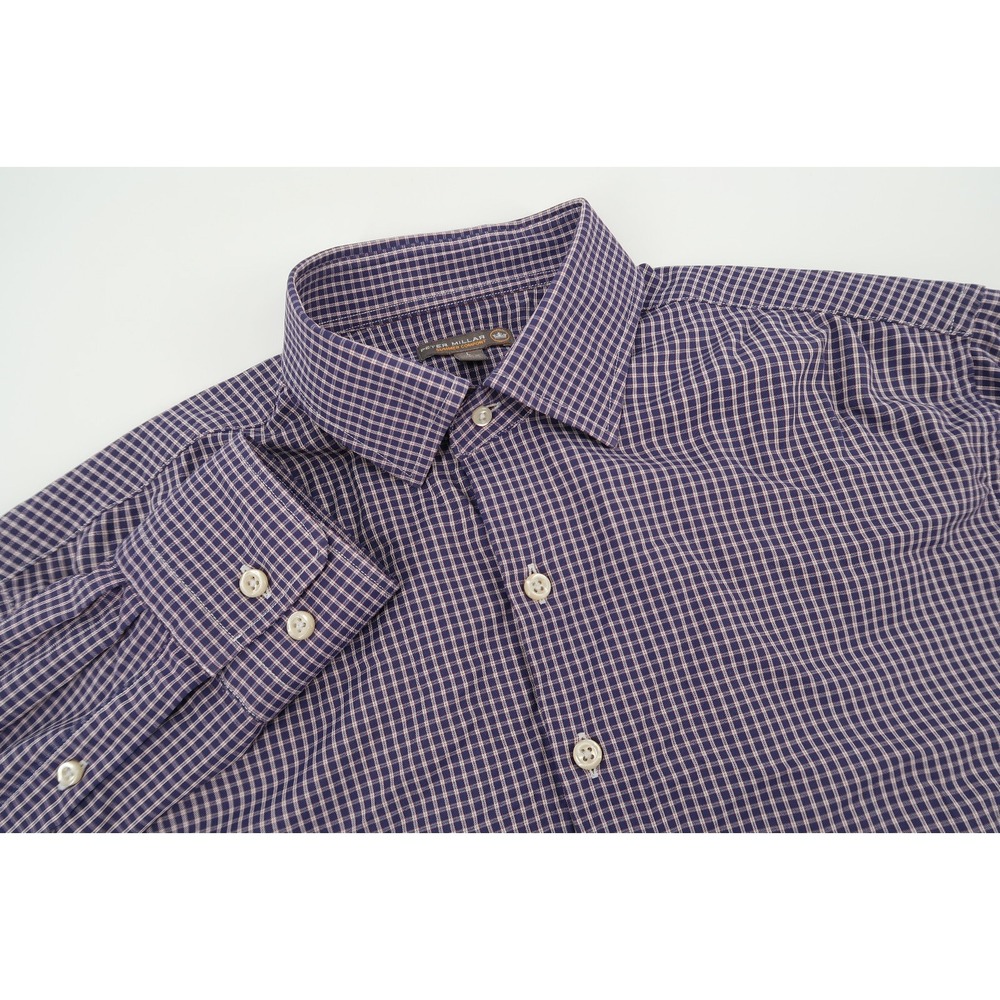 Peter Millar Summer Comfort Mens Large Navy Checks Performance Long Sleeve Shirt